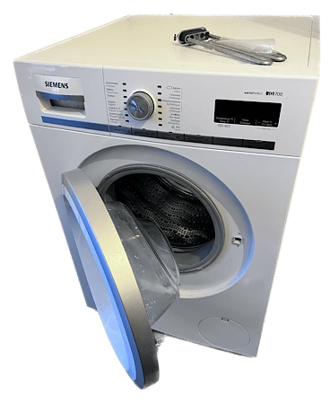 Siemens wasmachine met open deur en nieuw verwarmingselement